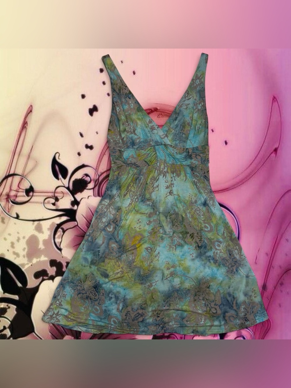 vtg y2k floral tie-dye babydoll dress - santiki, sz lg